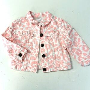 Mudpie Frayed Pink Animal Print Denim leopard Jacket